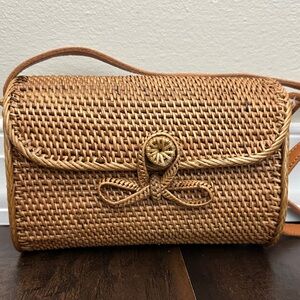Woven Rattan Crossbody Bag in Natural Tan